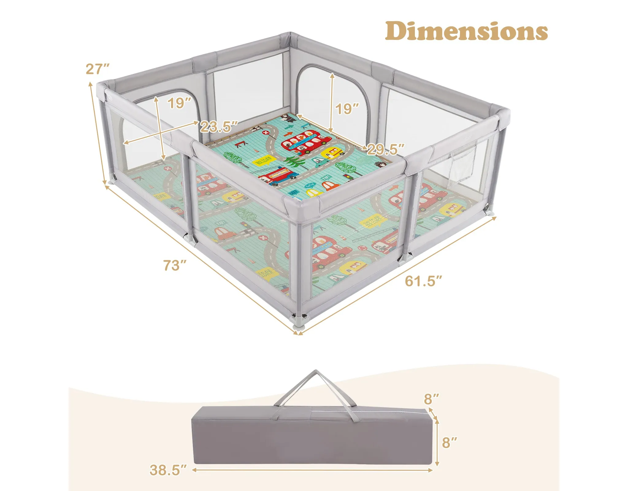 Large Baby Playpen with Mat - Play Yard with Pull Rings - Image 2