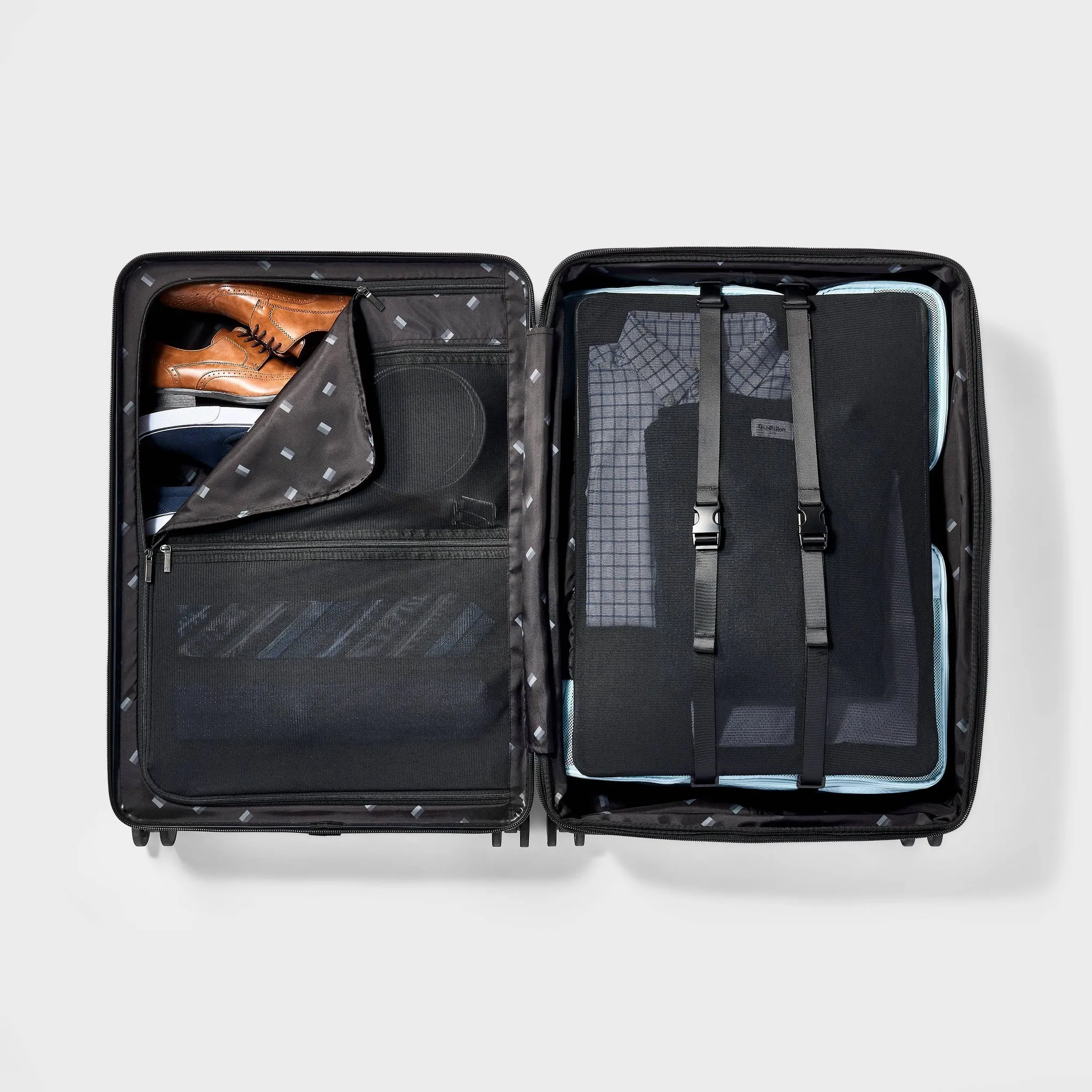 Large Checked Hardside Spinner Suitcase - Matte Black - Image 5