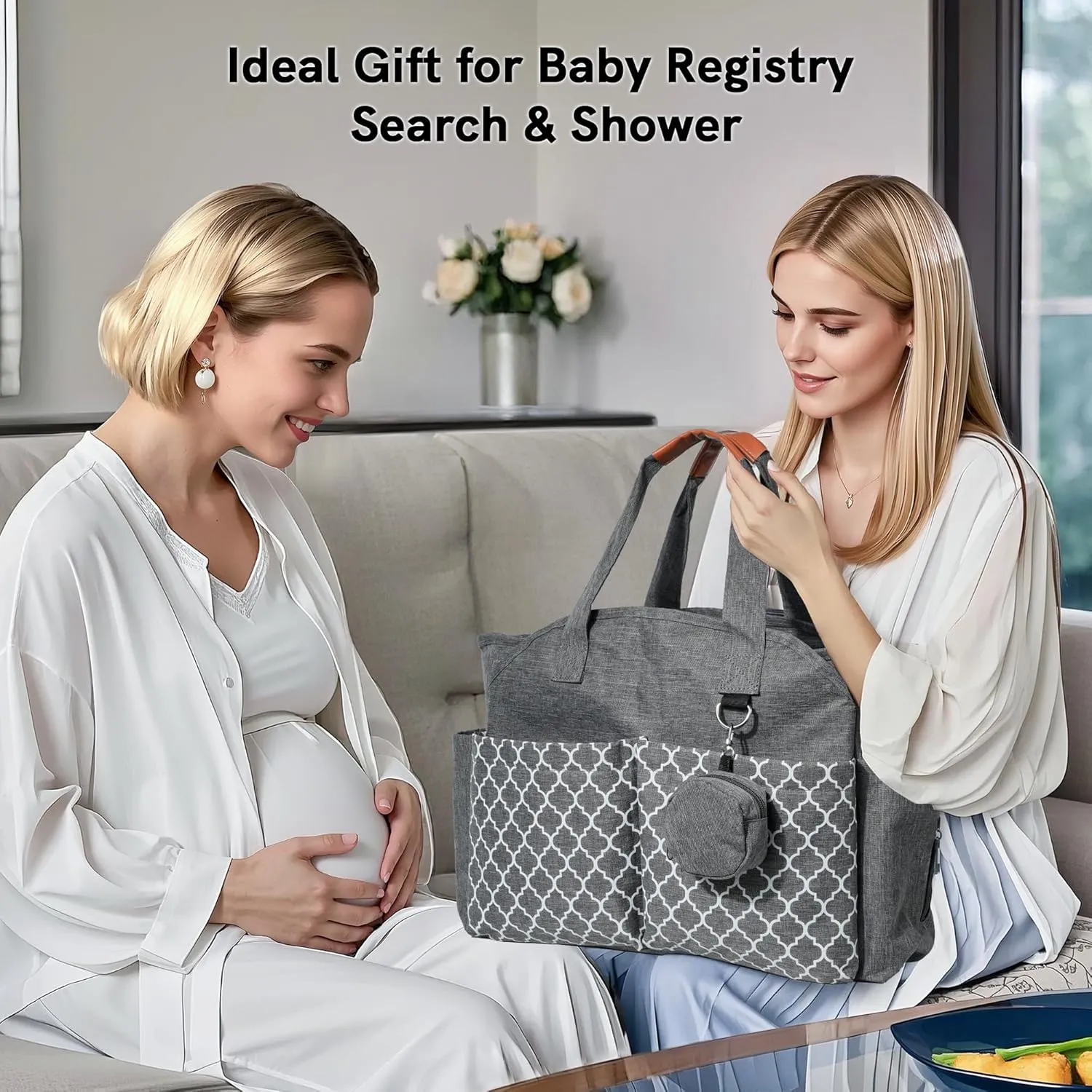 Large Waterproof Diaper Bag Tote - Grey - Image 2