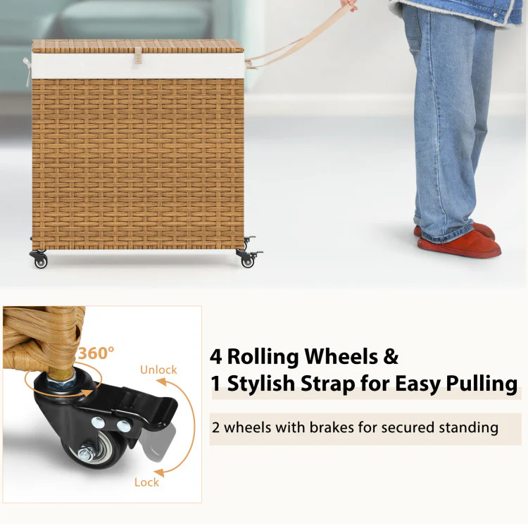Laundry Hamper With Wheels and Lid-Natural - Image 2