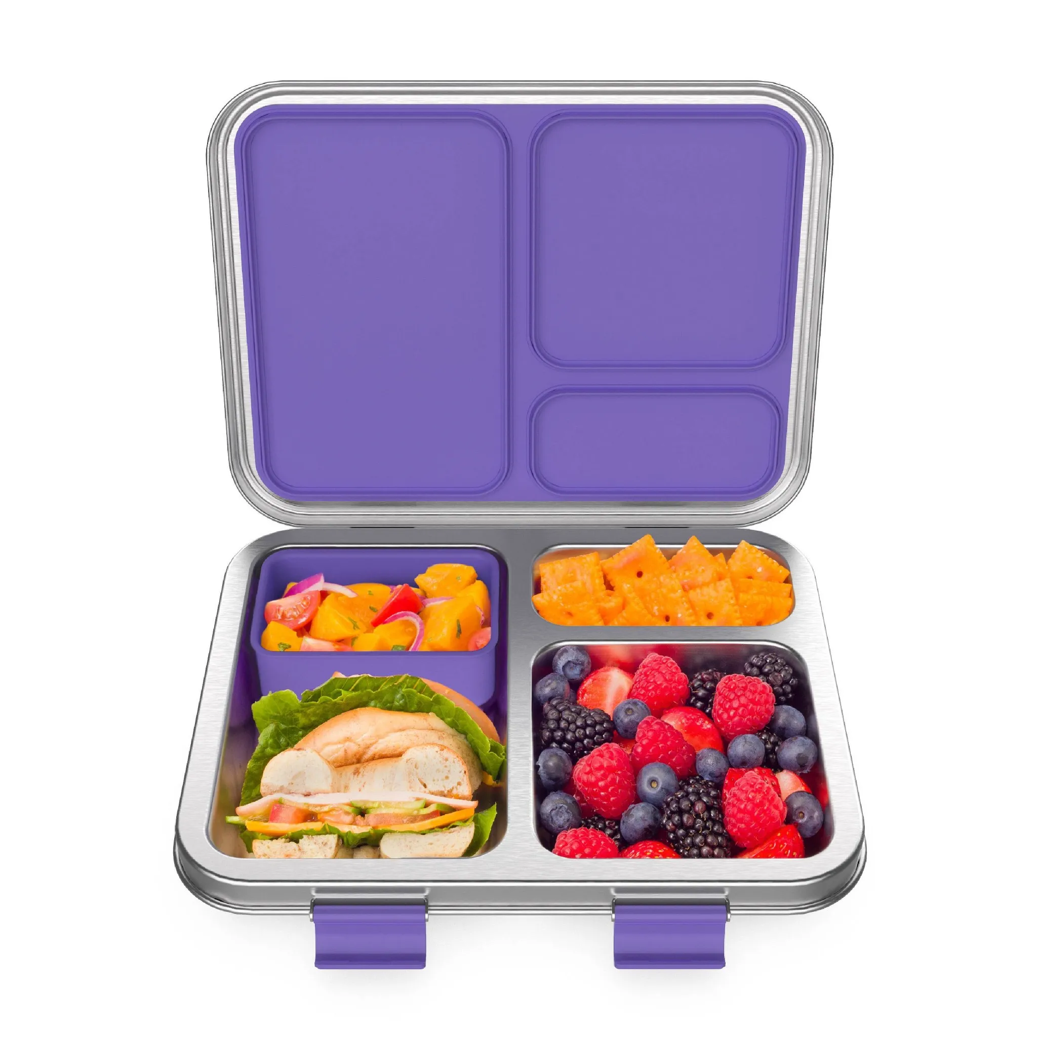 Leakproof 3-Compartment Bento-Style Lunch Box - Purple - Image 5