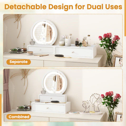 LED Lighted Vanity Mirror for Bedroom Tabletop-White - Image 8