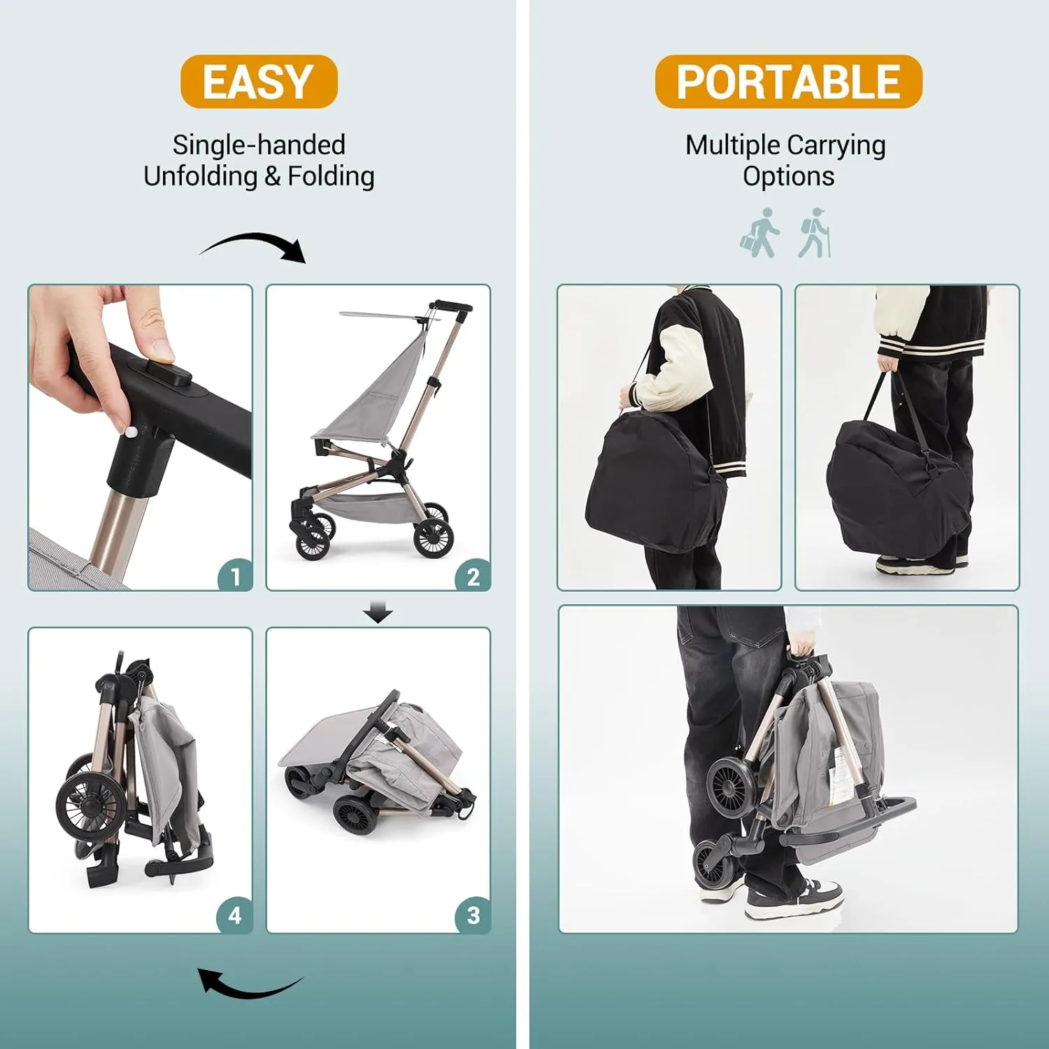 Lightweight Baby Stroller - Grey - Image 5