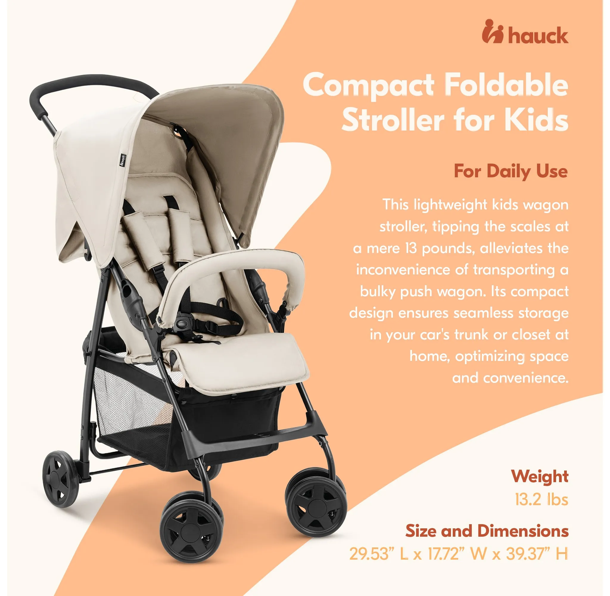 Sport T13 Lightweight Compact and Foldable Stroller, Pushchair - Beige - Image 3