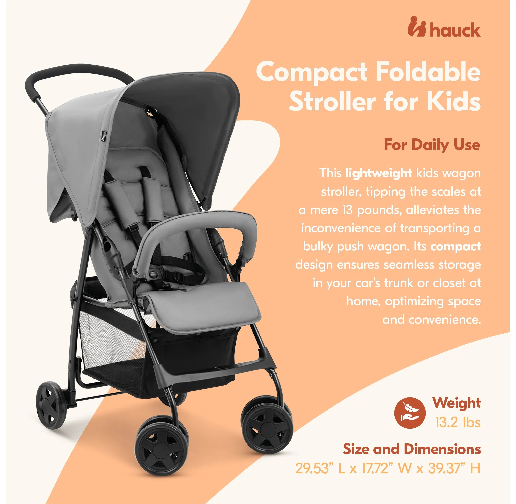 Lightweight Compact Foldable Baby Stroller - Grey - Image 2