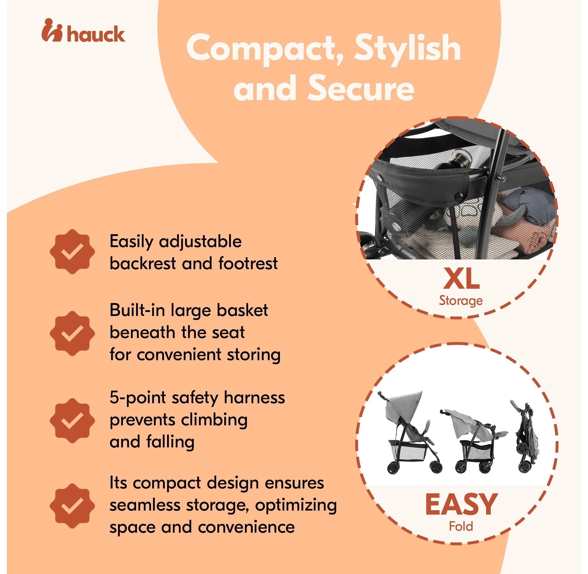 Lightweight Compact Foldable Baby Stroller - Grey - Image 5