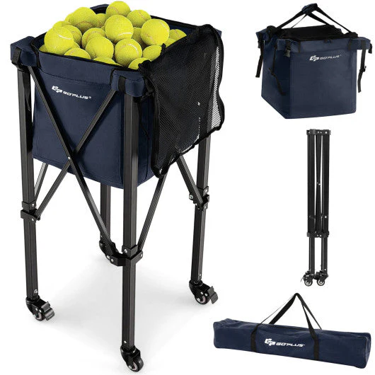 Lightweight Foldable Tennis Ball Teaching Cart With Wheels and Removable Bag-Blue - Image 4