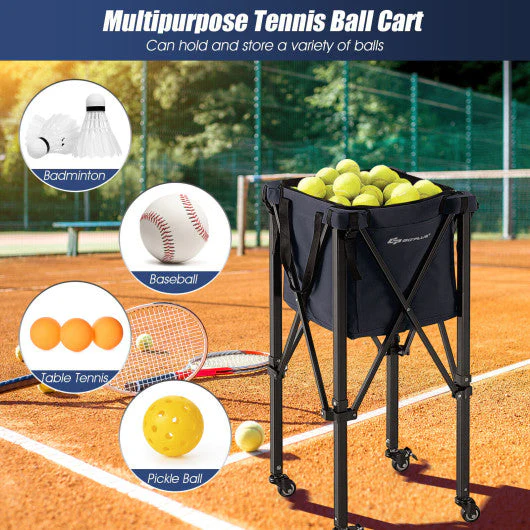 Lightweight Foldable Tennis Ball Teaching Cart With Wheels and Removable Bag-Blue - Image 6