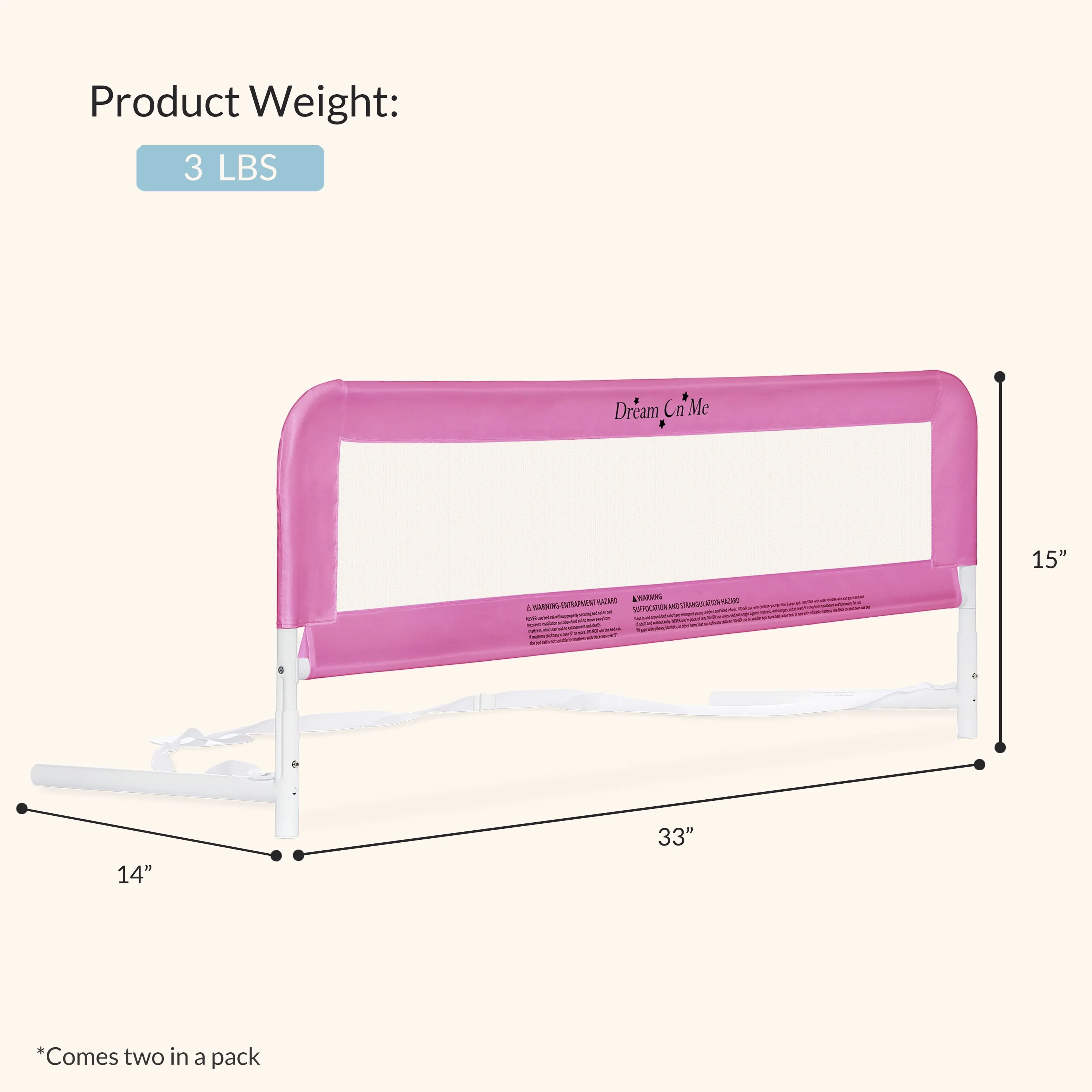 Lightweight Mesh Security Adjustable Bed Rail Double Pack - Pink - Image 5