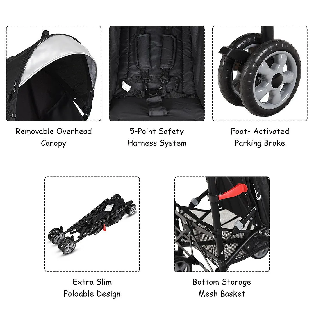 Lightweight Baby Toddler Umbrella Travel Stroller - Black - Image 2