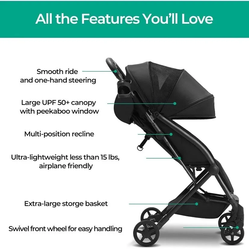 Lithe Lightweight Stroller - Black - Image 2