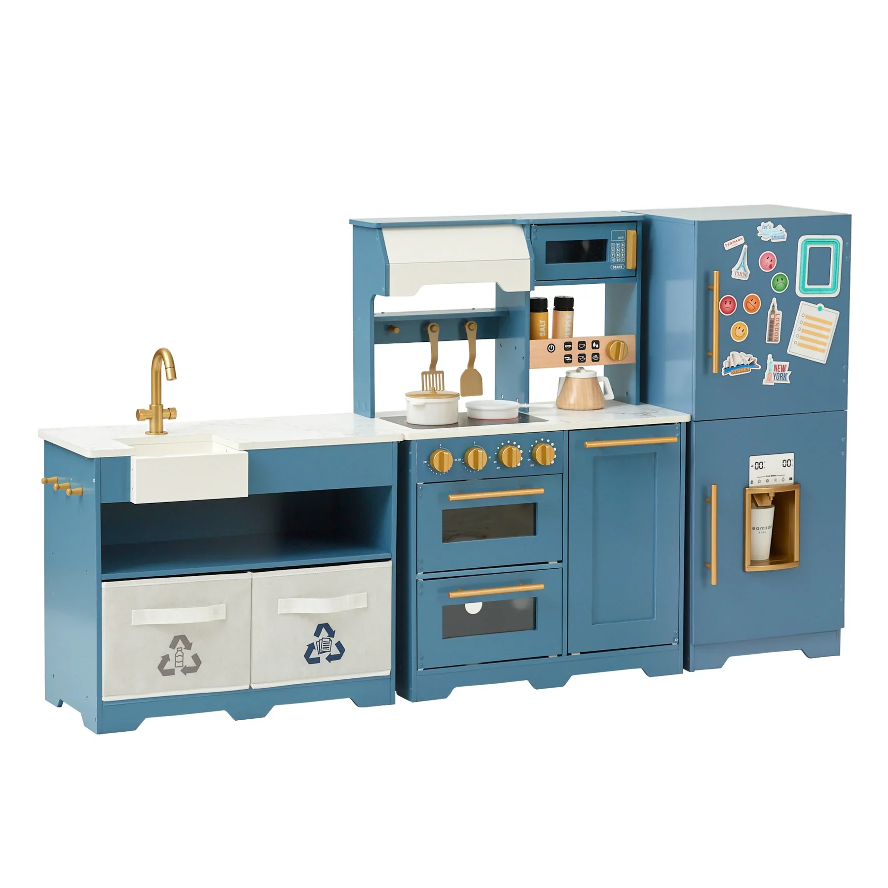 LITTLE CHEF ATLANTA LARGE MODULAR PLAY KITCHEN - STONE BLUE/GOLD - Image 4