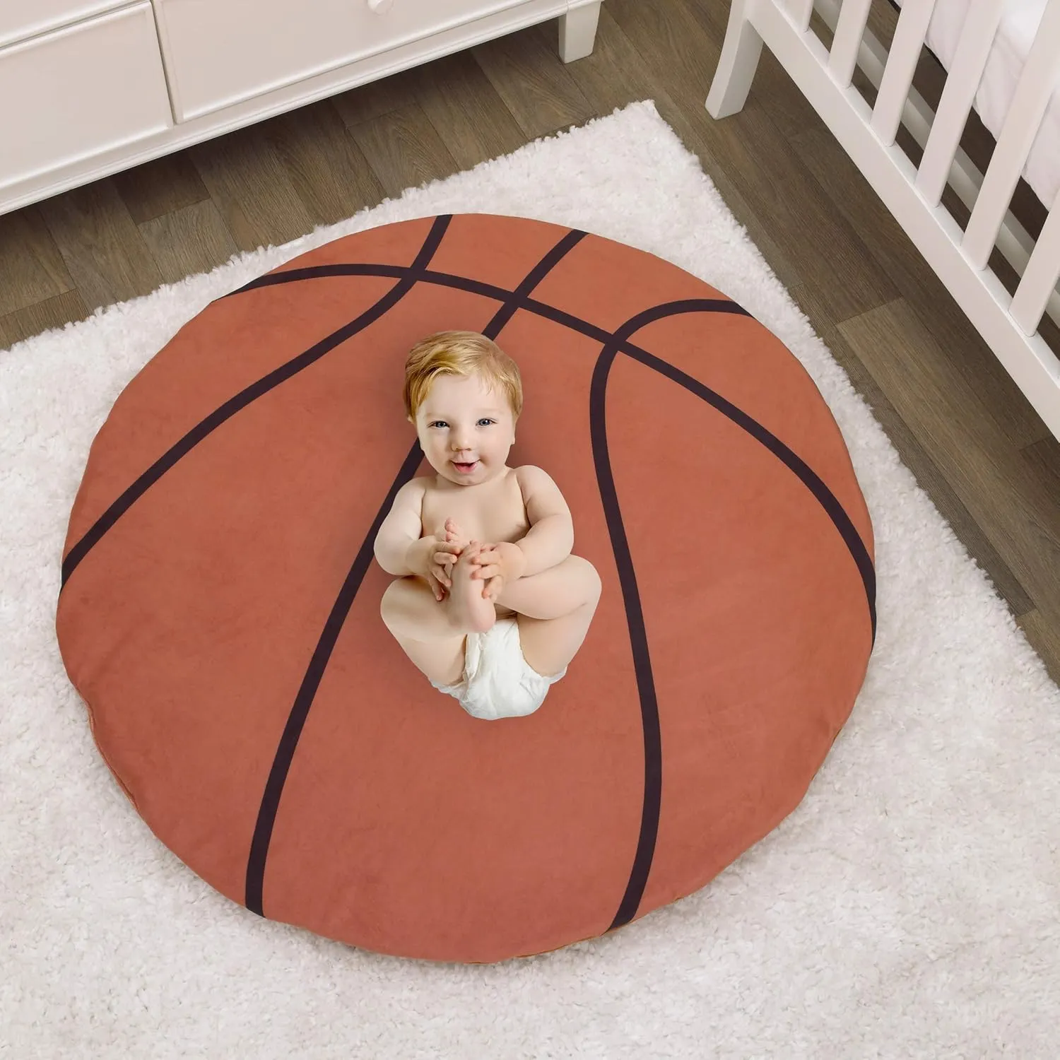 Little Love By NoJo Basketball Super Soft Round Tummy Time Playmat - Brown and Black - Image 2