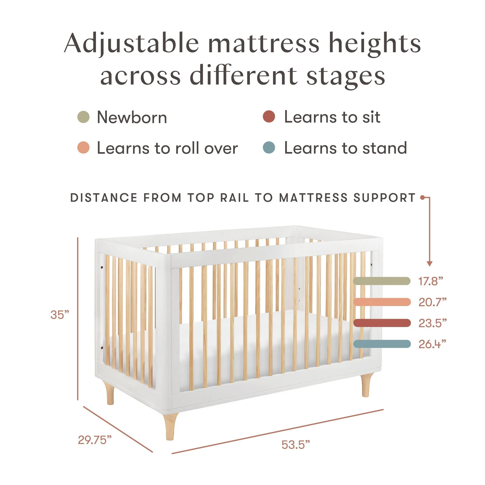 Lolly 3-in-1 Convertible Crib - White/Natural - Image 2