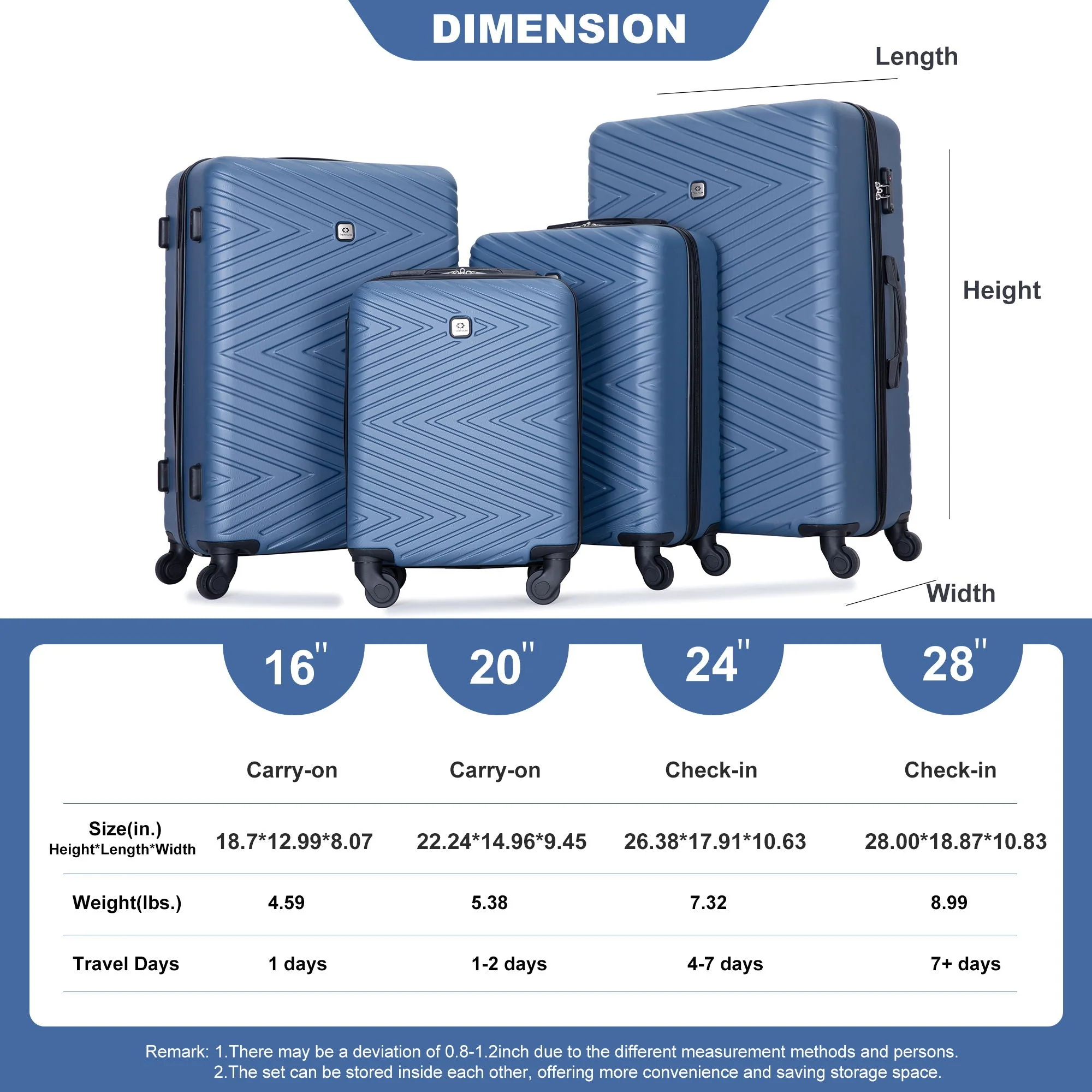 Luggage 4 Piece Lightweight Suitcase With Rotating Wheels With Tsa Lock, - Image 19