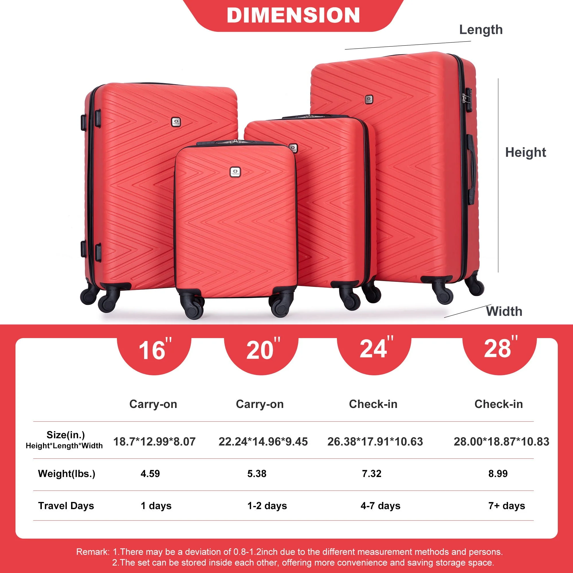 Luggage 4 Piece Lightweight Suitcase With Rotating Wheels With Tsa Lock, - Image 23