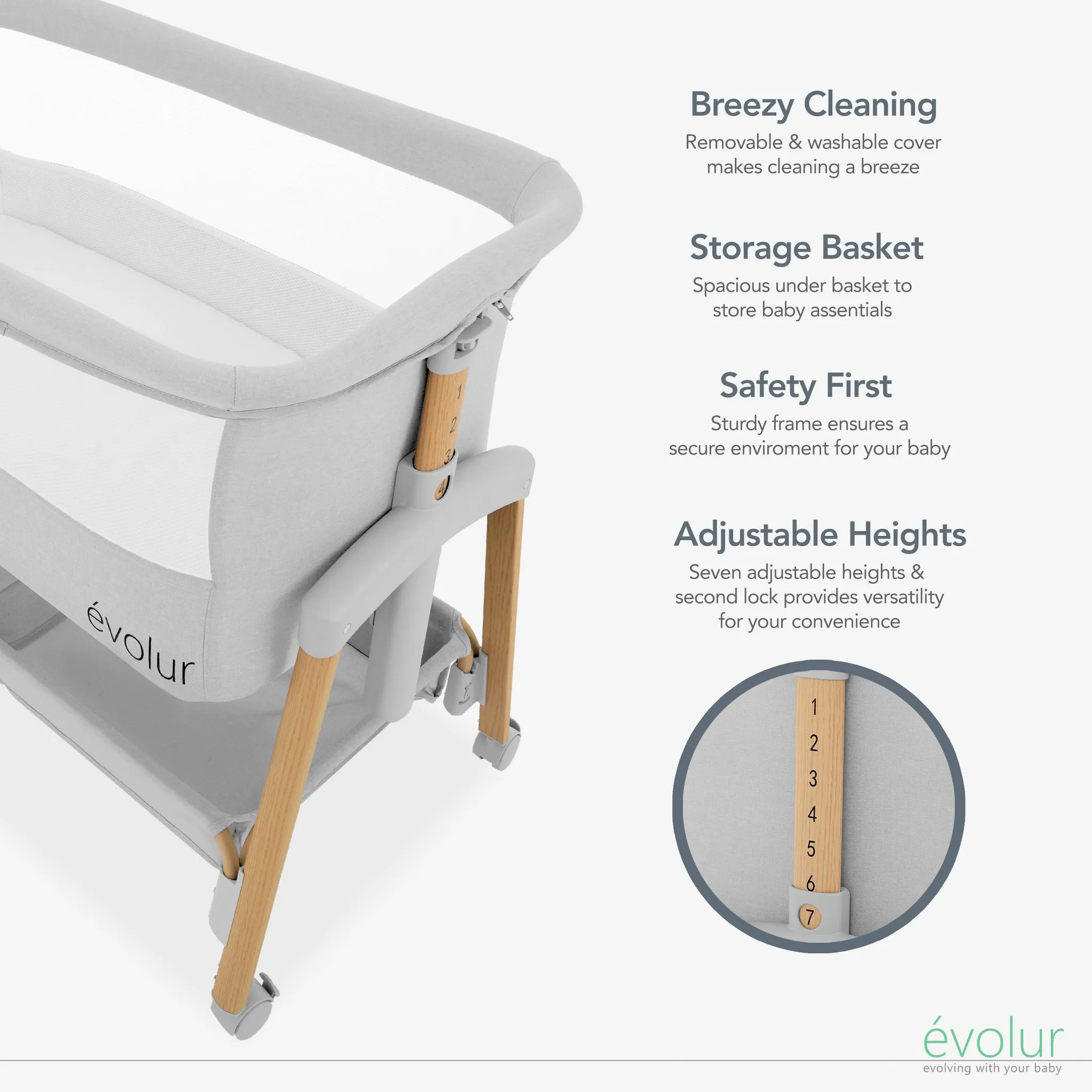 Lullaby Portable Bassinet with Wheels - Light Gray - Image 3