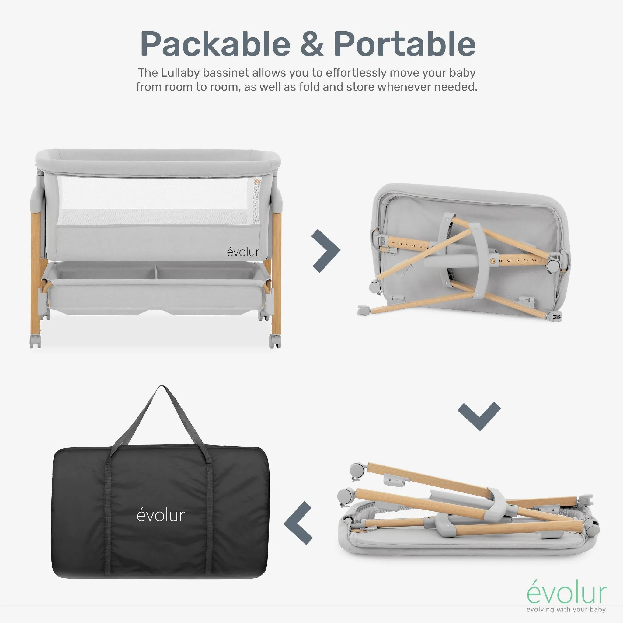 Lullaby Portable Bassinet with Wheels - Light Gray - Image 5
