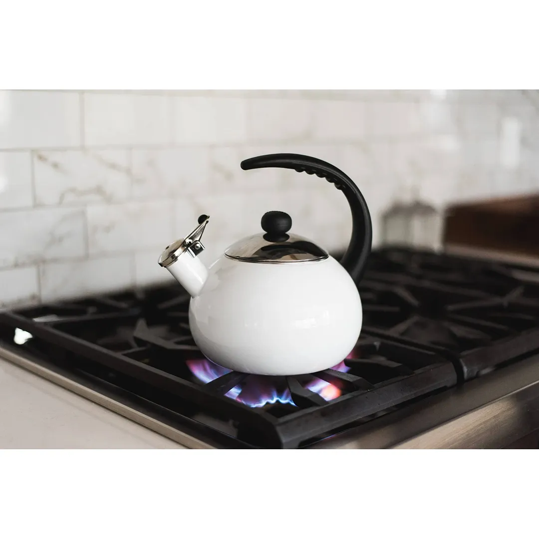 Luna Porcelain Enamel Tea Kettle 2.5 Quart - White - Image 3