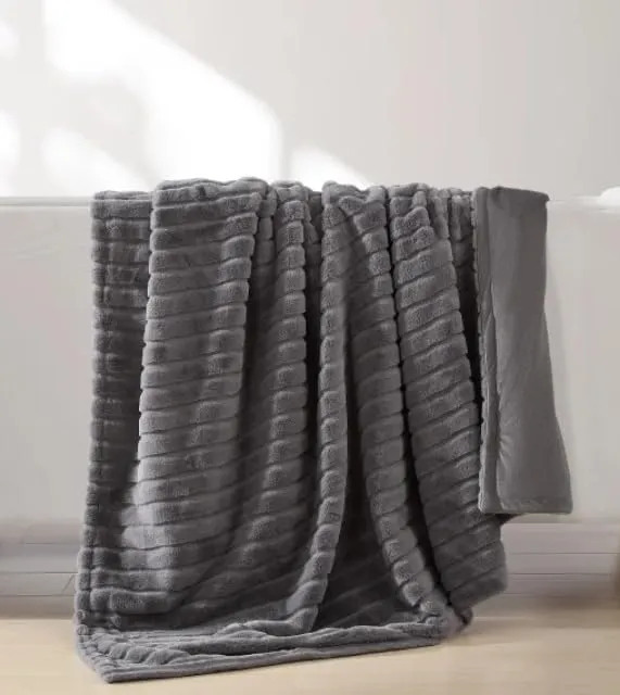 Luxe Faux Rabbit Fur Channel Throw 60IN X 70IN - Gray - Image 4