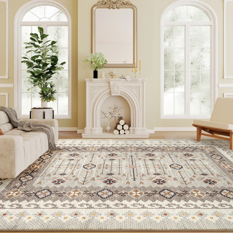 Machine Washable Area Rug 5x7, Non-Slip Boho Flannel Print Floor Carpet for Living Room, Bedroom, Dining Room, Brown - Image 2