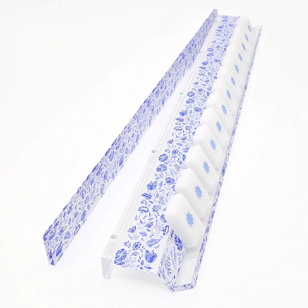Mahjong Rack and Pusher, Set of 4 - Blue and White Chinoiserie - Image 3