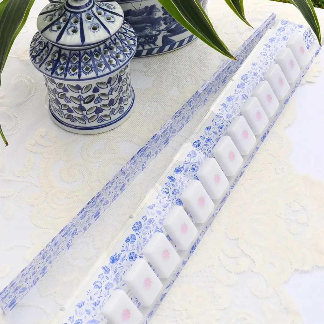 Mahjong Rack and Pusher, Set of 4 - Blue and White Chinoiserie - Image 6