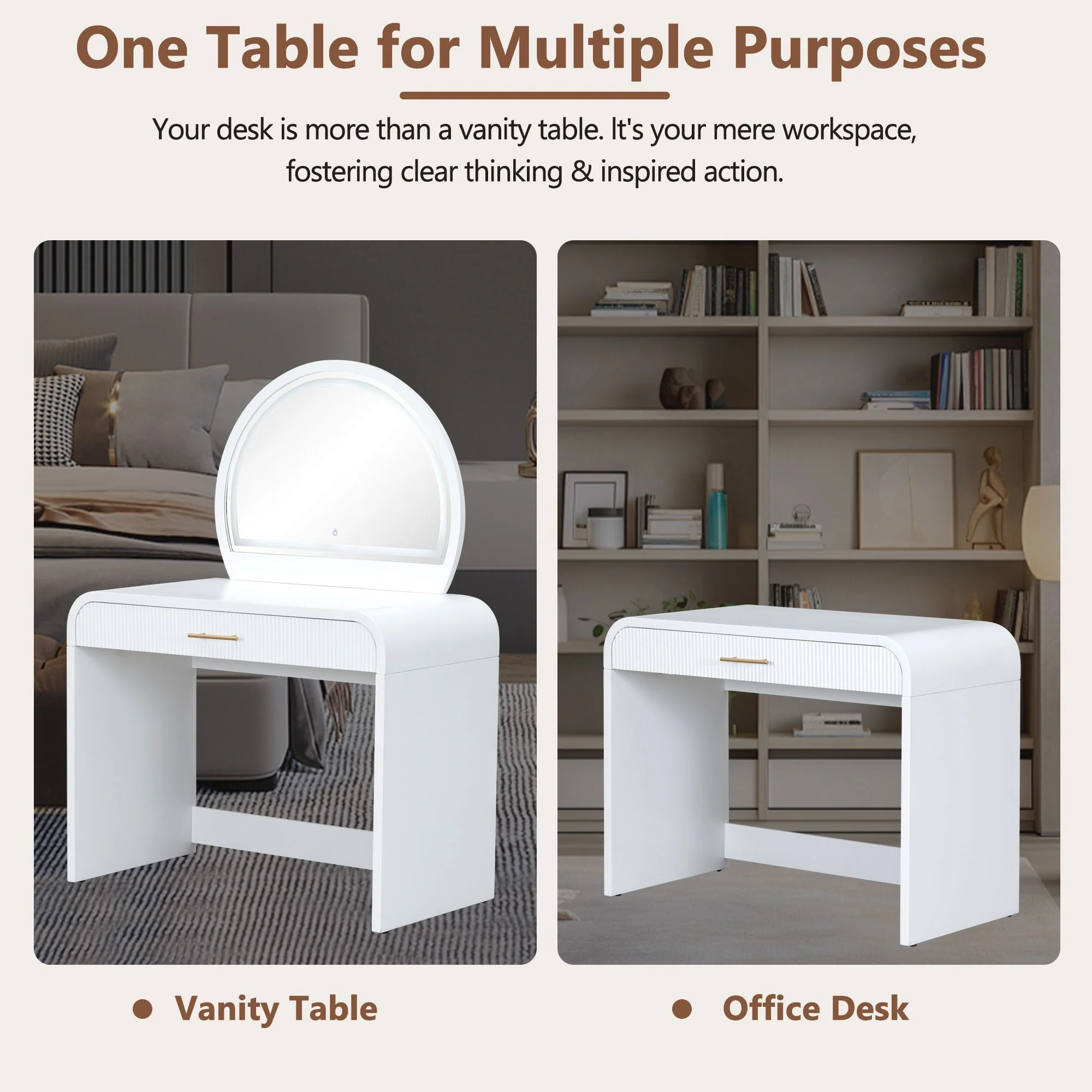 Makeup Vanity Table With Mirror Touch Screen Lighted Mirror, Dressing Table With Drawer for Bedroom - White - Image 2