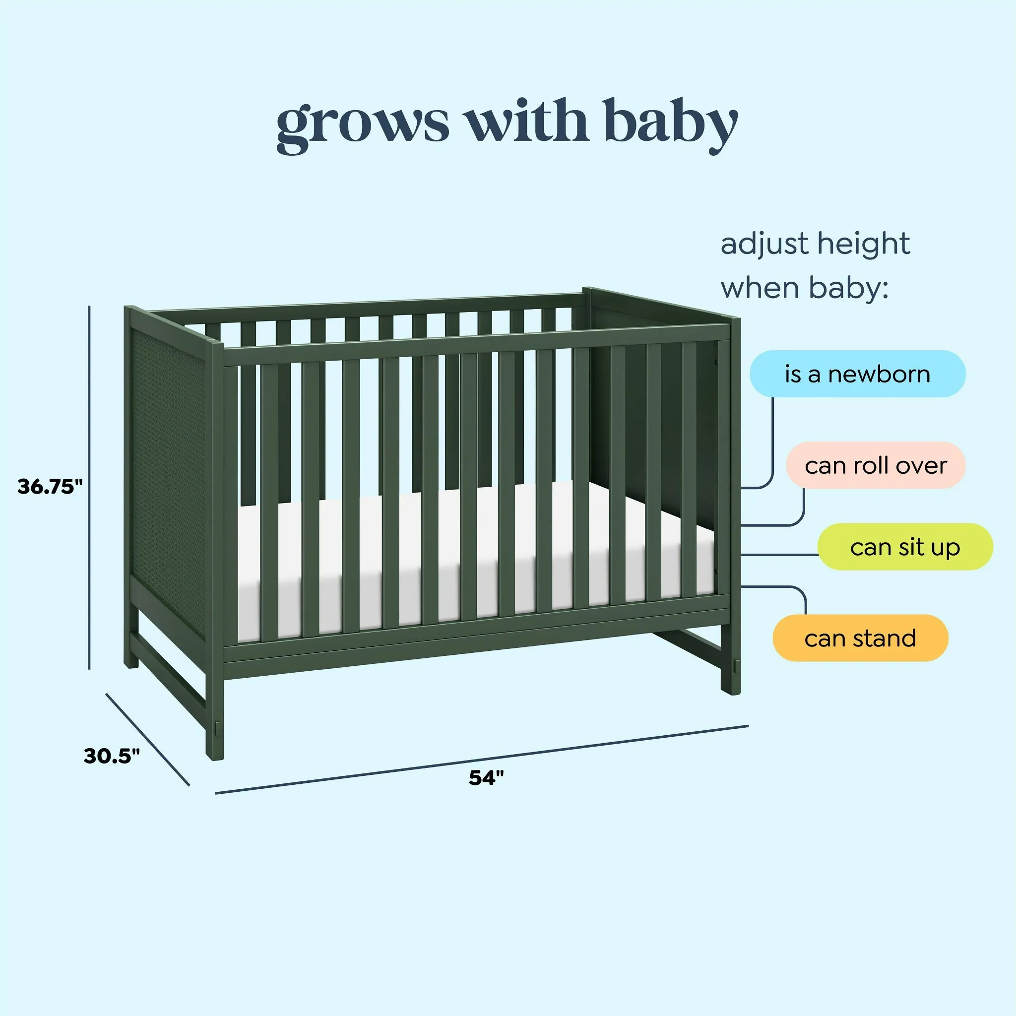 Margot 3-in-1 Convertible Crib - Forest Green - Image 8
