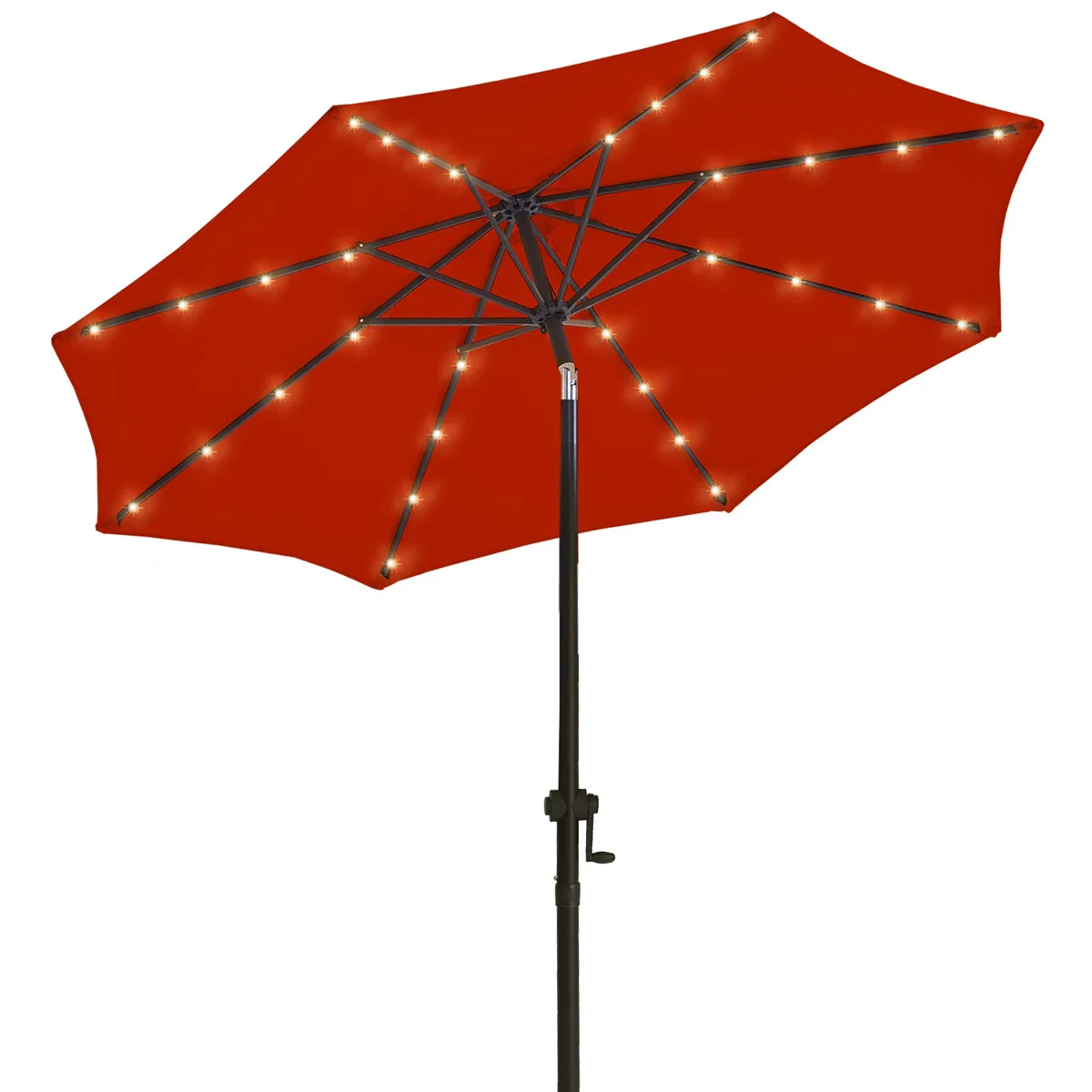 108'' Solar LED Lighted Market Patio Umbrella with Crank & Tilt - Red