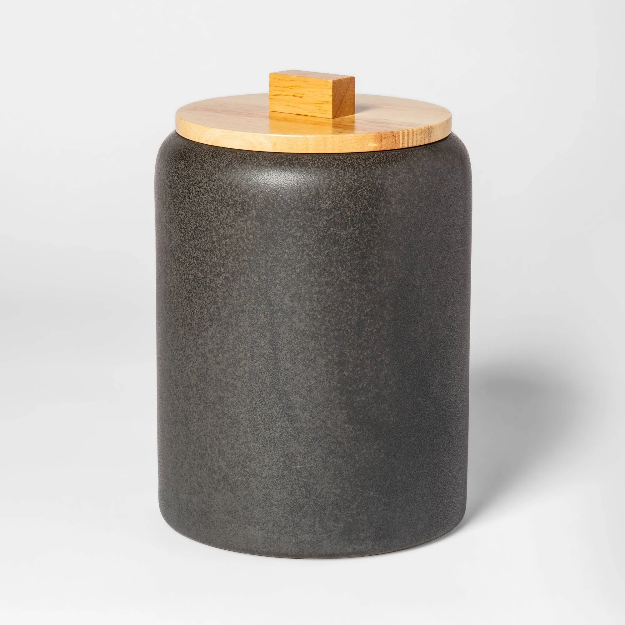 Medium Stoneware Tilley Food Storage Canister with Wood Lid - Black - Image 4