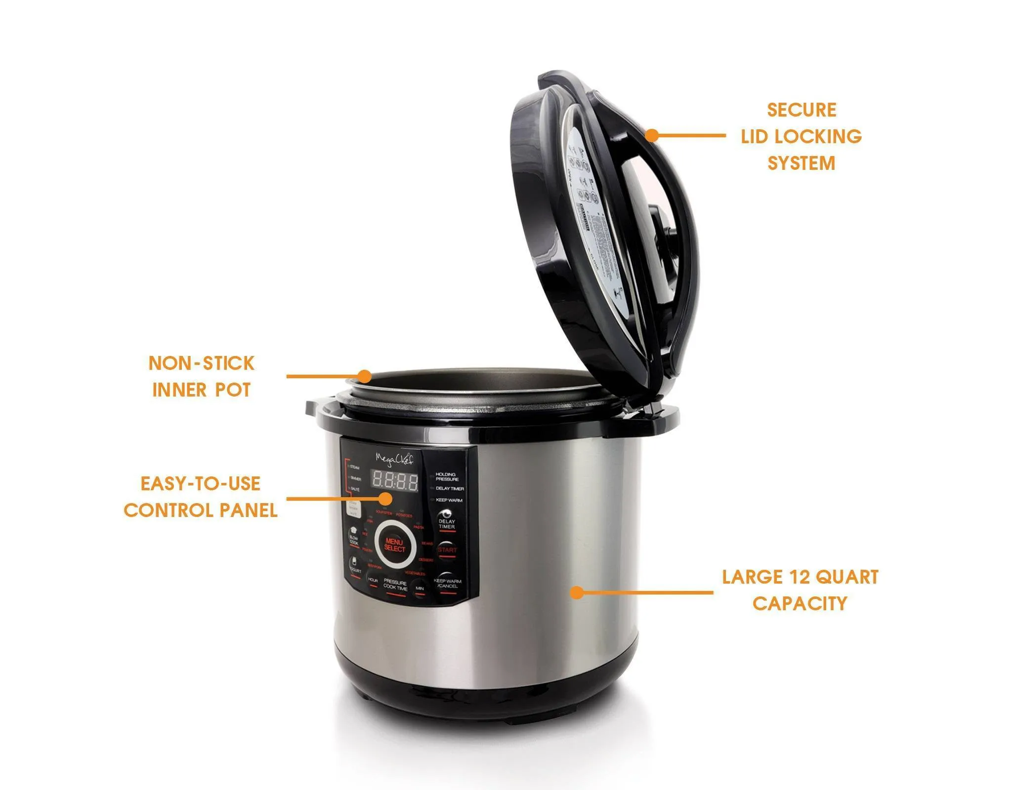 Megachef 12 Quart Digital Pressure Cooker - Stainless Steel - Image 5
