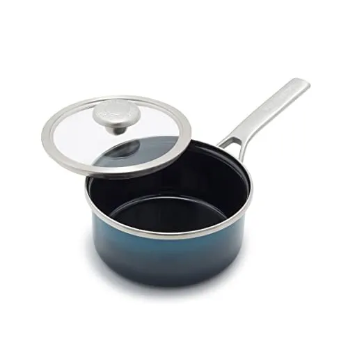Merten & Storck Steel Core Enameled 1.5-Quart Saucepan with Lid - Aegean Teal by Greenpan