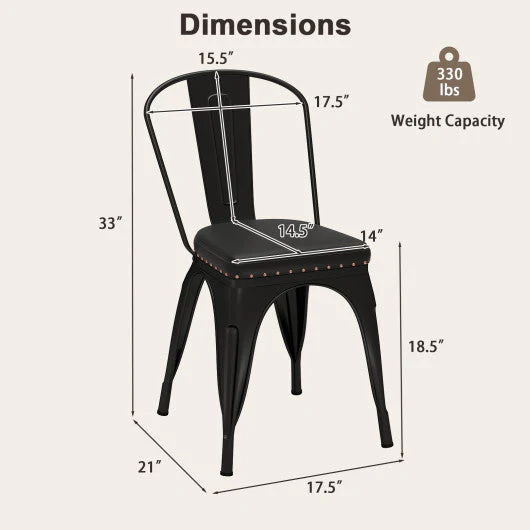 Metal Dining Chair Set of 4 Stackable Kitchen Chairs With Removable Backs and PU Leather Cushioned Seat-Black - Image 5