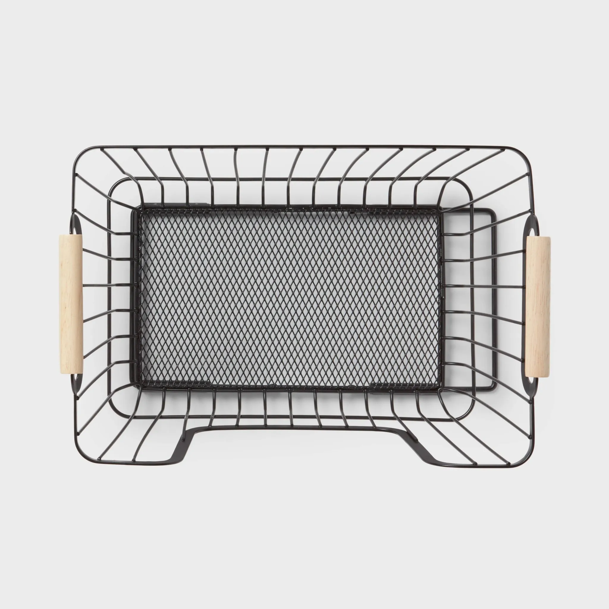 Metal Stackable Wire Pantry Basket with Rubber Wood Handle Black - Image 3