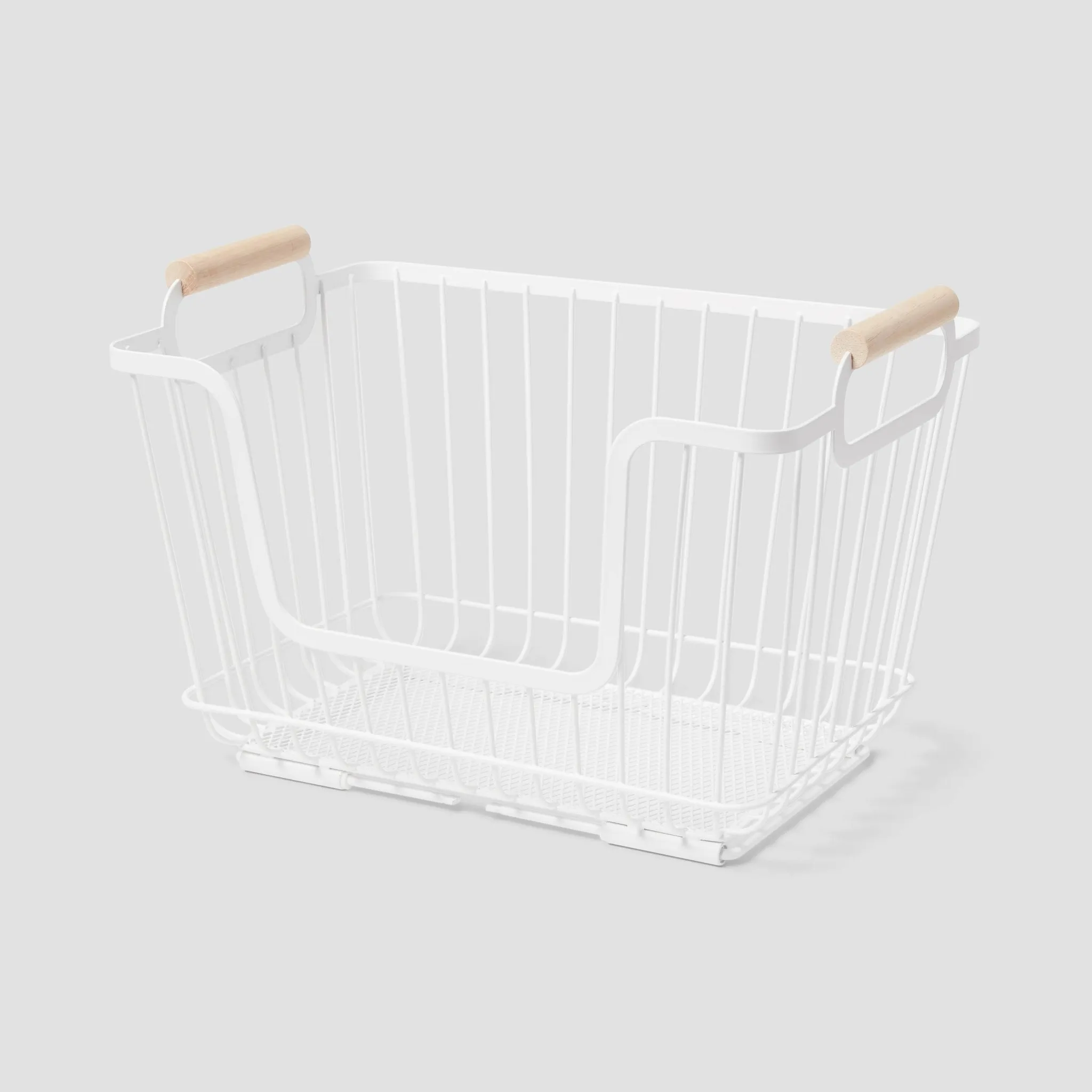 Metal Stackable Wire Pantry Basket with Wood Handle - Image 2