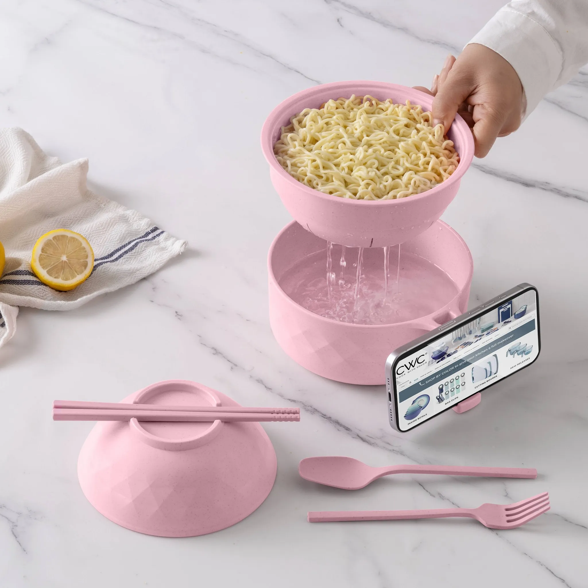 Microwaveable Ramen Bowl Set - Pink - Image 4
