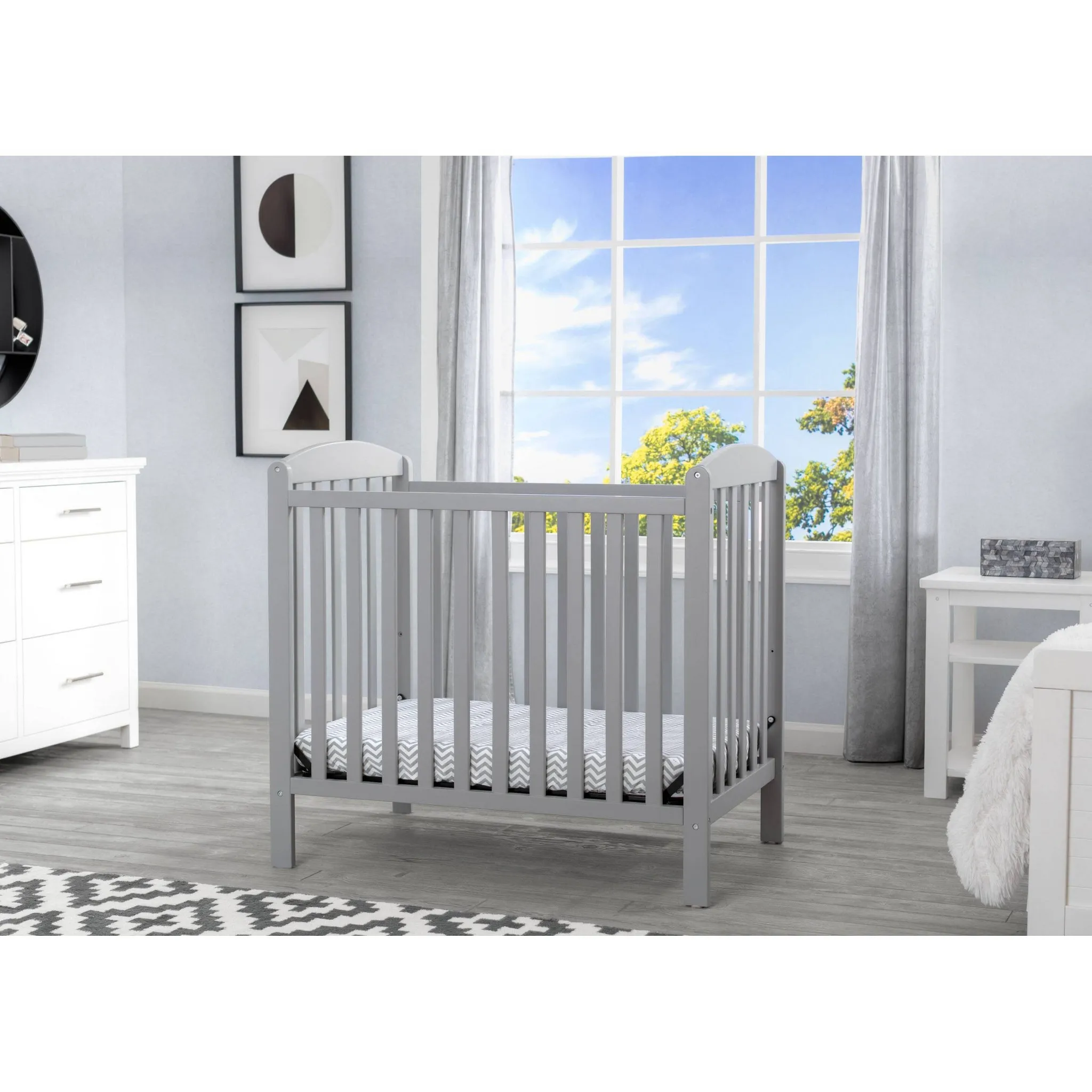 Mini Convertible Baby Crib with Mattress - Gray - Image 3