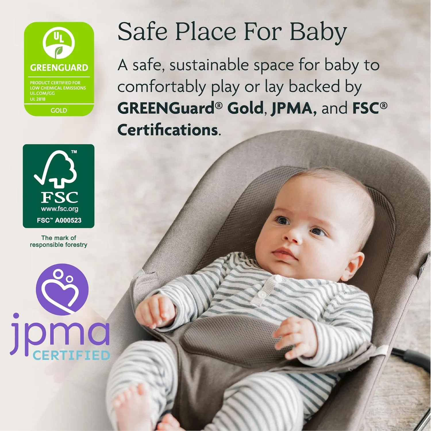 Mira 2-in-1 Bouncer and Seat -Taupe Melange/Black Chrome/Walnut Wood - Image 2