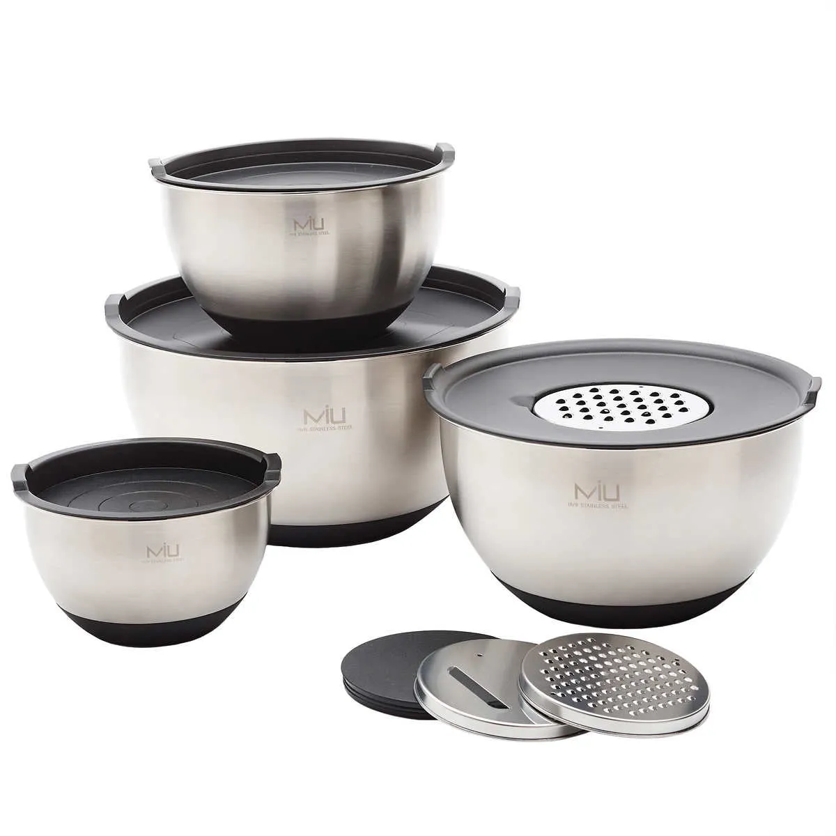 MIU France Stainless Steel Mixing Bowl Set with Graters - 8-Piece Set - Image 2