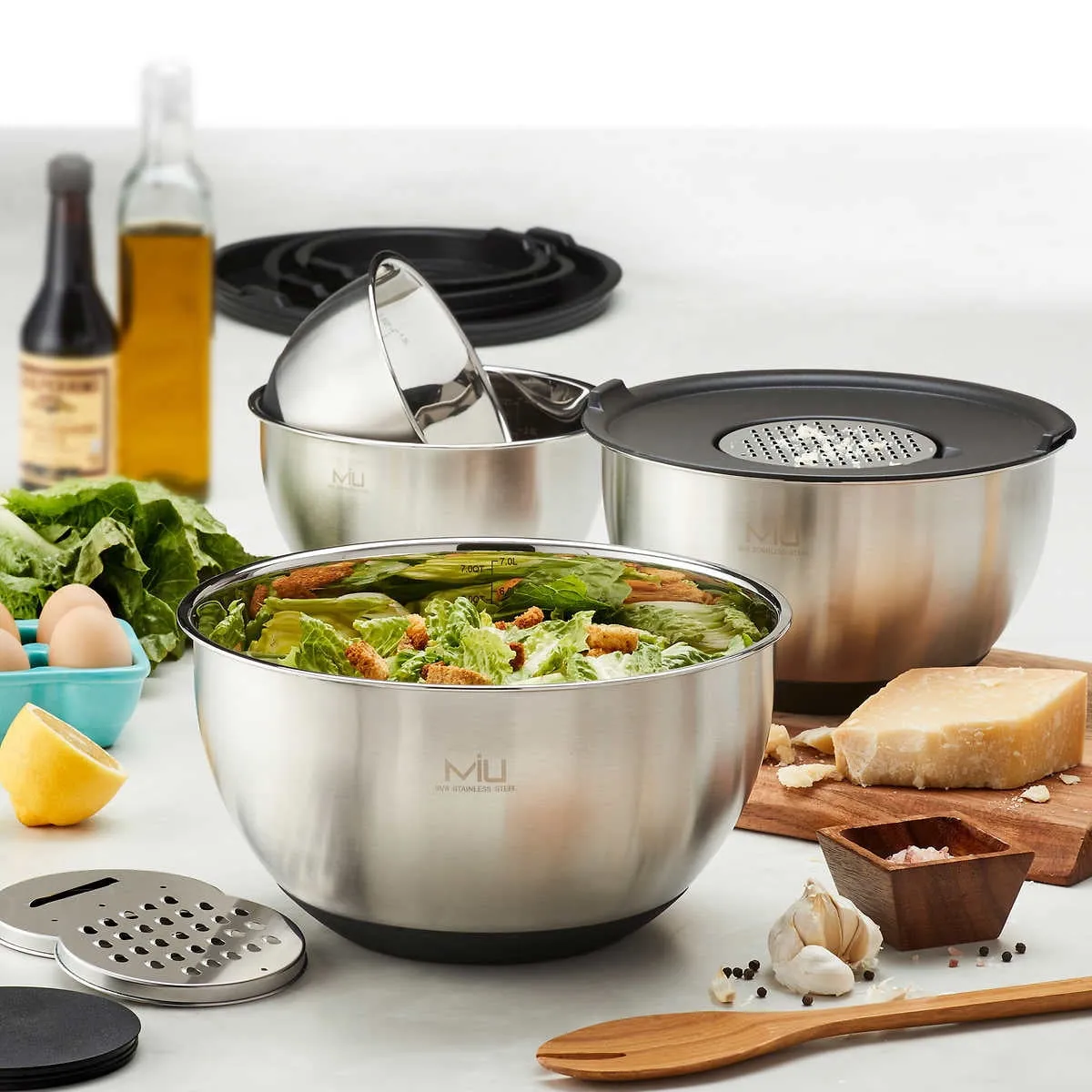 MIU France Stainless Steel Mixing Bowl Set with Graters - 8-Piece Set - Image 3