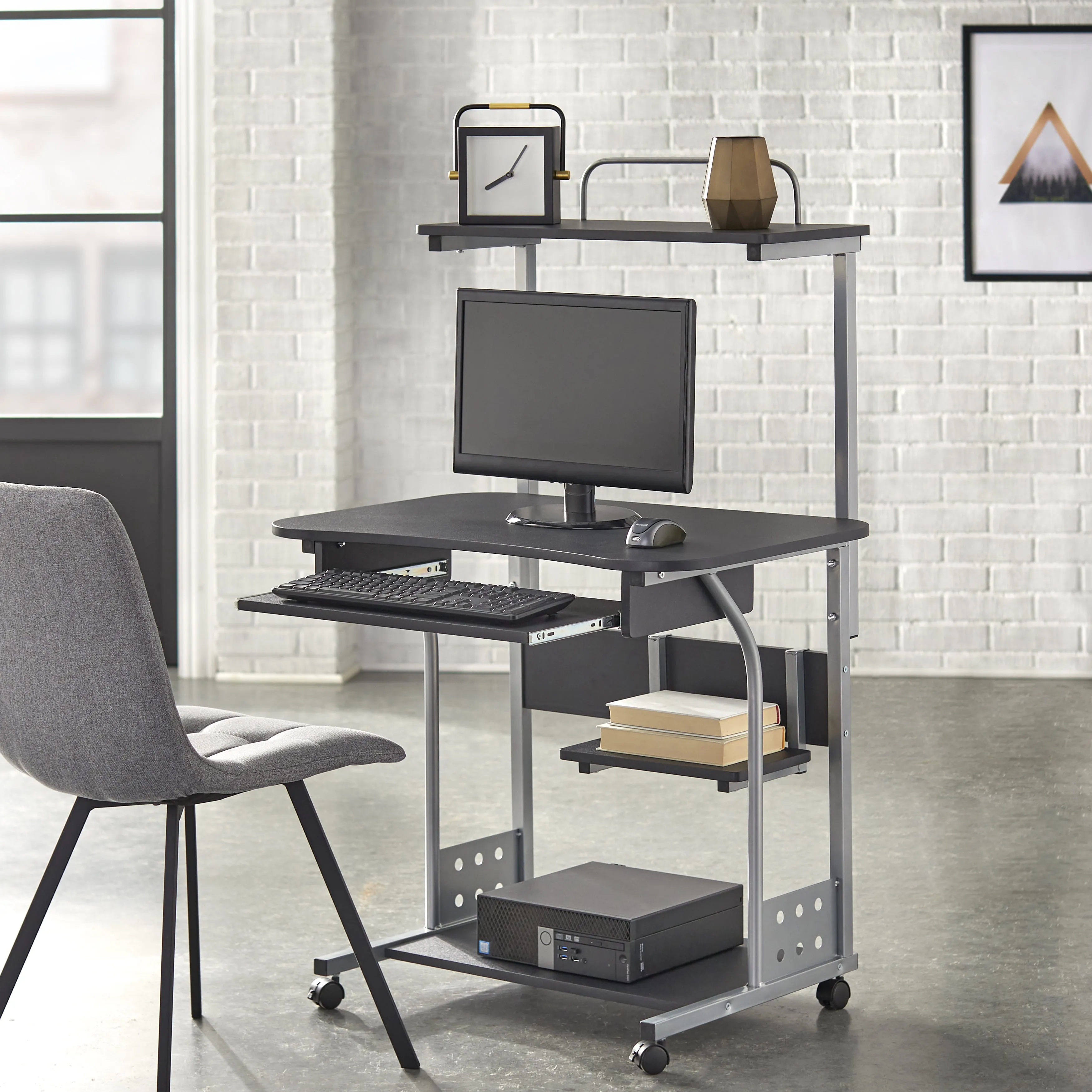 Mobile Computer Tower with Shelf - Black - Image 7