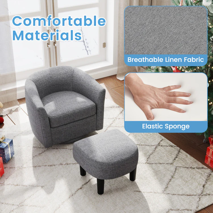 Modern Club Swivel Accent Chair With Ottoman Footrest Curved Backrest-Beige - Image 2