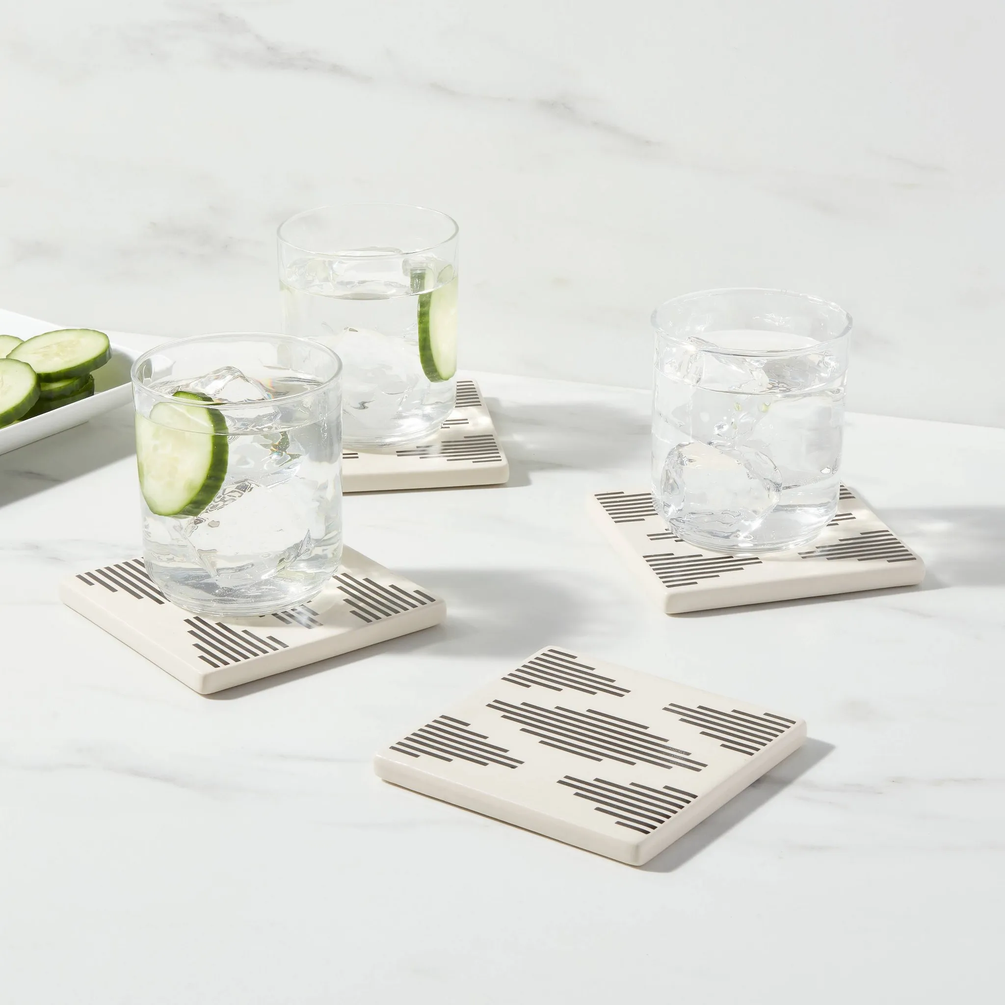 Modern Diamond Stoneware Coasters - Black and Cream - Image 2