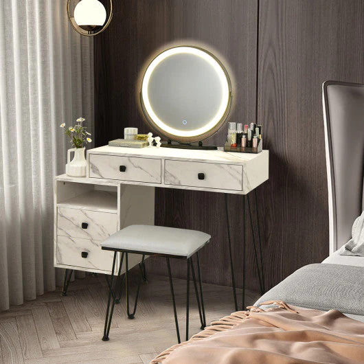 Modern Dressing Table With Storage Cabinet-White - Image 2