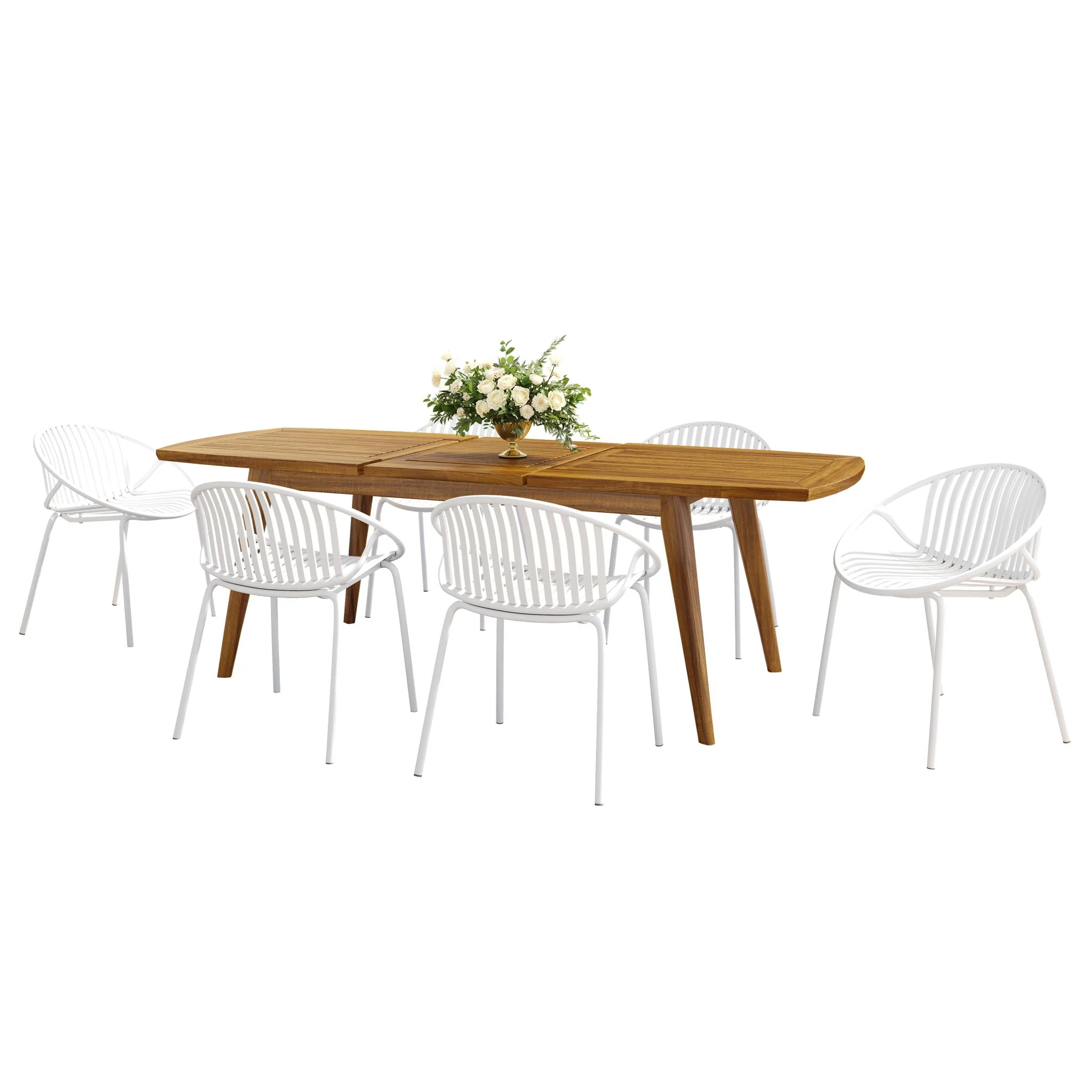 Modern Outdoor 7 Piece Expandable Dining Set With Stackable Chairs - Image 2