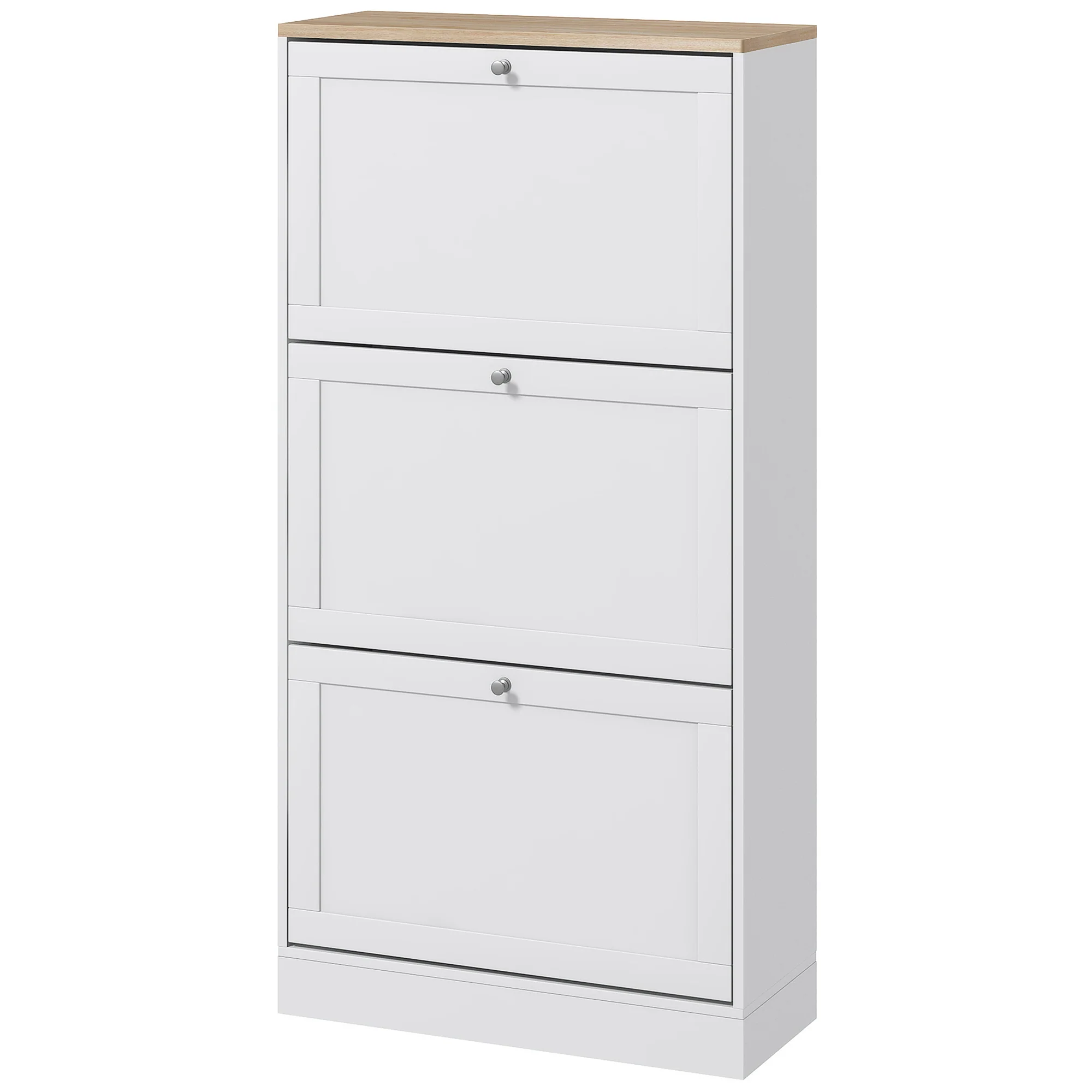 Modern Shoe Storage Cabinet with 3 Flip Drawers and Adjustable Shelves for 12-18 Pairs of Shoes, White