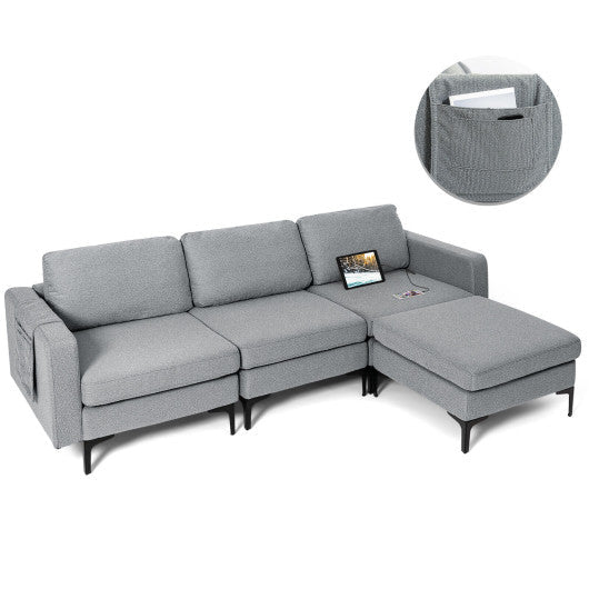 Modular 3-Seat L-Shaped Sectional Sofa With Reversible Chaise and 2 USB Ports-Dark Gray - Image 8