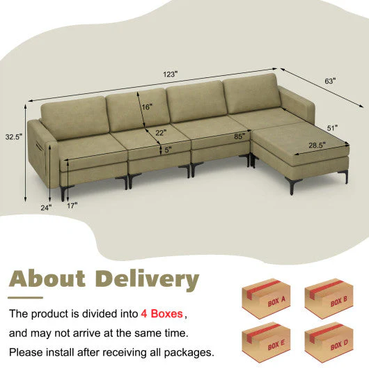 Modular L-Shaped Sectional Sofa With Reversible Ottoman and 2 USB Ports-Green - Image 5
