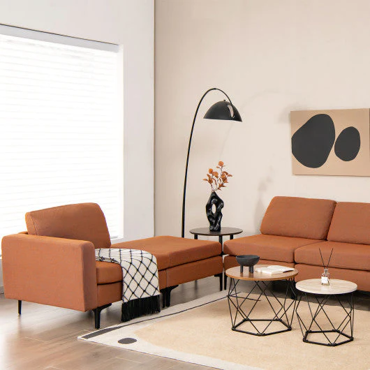 Modular L-Shaped Sectional Sofa With Reversible Ottoman and 2 USB Ports-Orange - Image 6